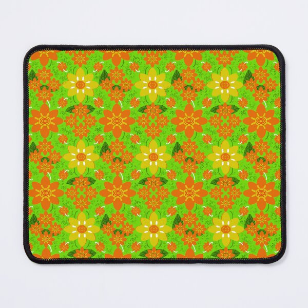 Item preview, Orange and yellow floral pattern stripe on green background designed and sold by NarongStocker37.