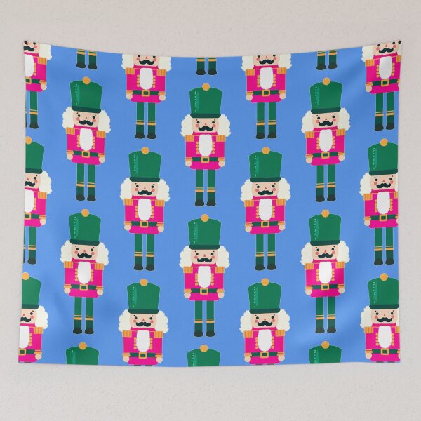 Item preview, Pink and Green Christmas Nutcracker Toy Soldier Graphic Art - Light Blue Background designed and sold by Star-Fragment.