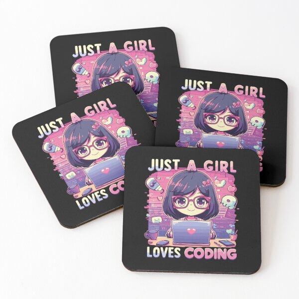Item preview, girl working with laptop, just girl loves coding designed and sold by ShawishArt.