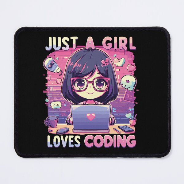 Item preview, girl working with laptop, just girl loves coding designed and sold by ShawishArt.