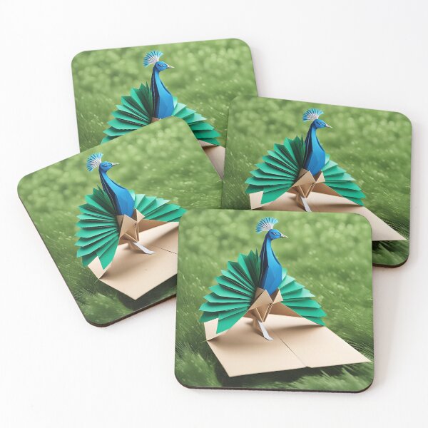 Item preview, Origami Art - Graceful Elegance: Peacock Preening Amidst Verdant Grass designed and sold by ArtfulFolds.