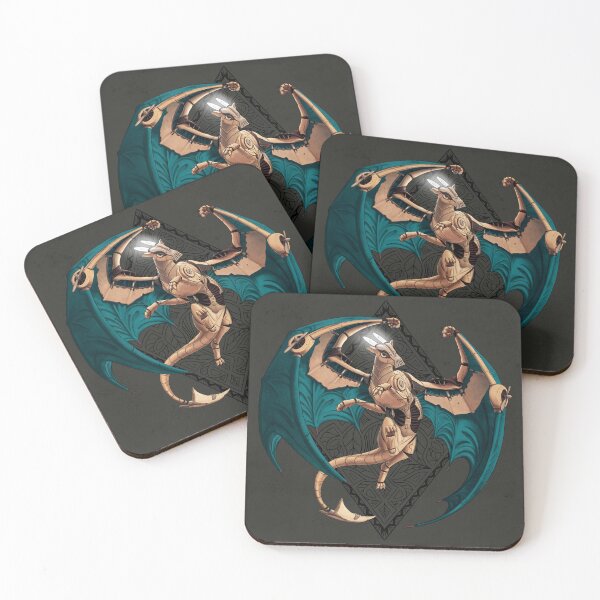 Item preview, Blue steampunk robot dragon on abstract decoration  designed and sold by Camille  Maestracci.