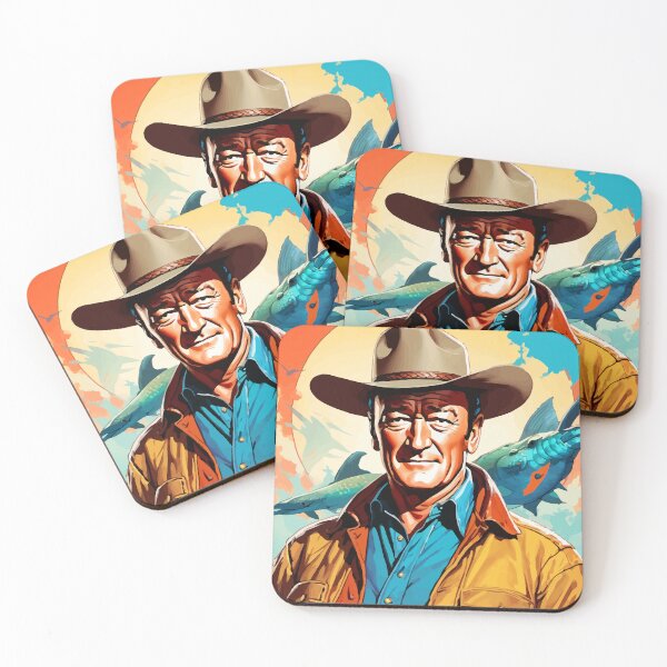 Item preview, Digital portrait inspired by John Wayne on colorful pop art background designed and sold by clon-dot-net.