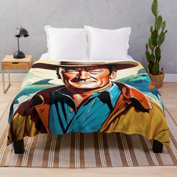 Artikelvorschau, Von John Wayne inspiriertes digitales Porträt auf farbenfrohem Pop-Art-Hintergrund entworfen und verkauft von clon-dot-net.