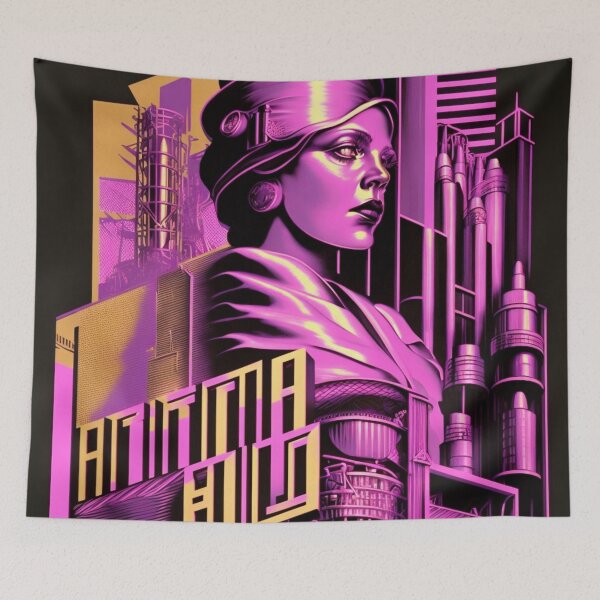 Artikelvorschau, Metropole City Futuristisch Gesicht Cinema Kino Lichtspiele Film pink beige schwarz entworfen und verkauft von G-M-Designs.