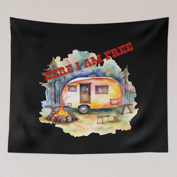 Item preview, Camping caravan campfire - holiday vacation in the great outdoors designed and sold by WallGemsArt.