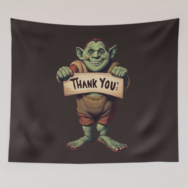 Item preview, Adorable Ogre Holding Thank You Sign designed and sold by Sketch-Shack.