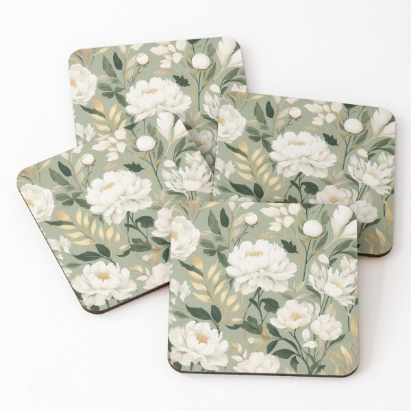 Item preview, Peonies on olive green designed and sold by tipitoes.