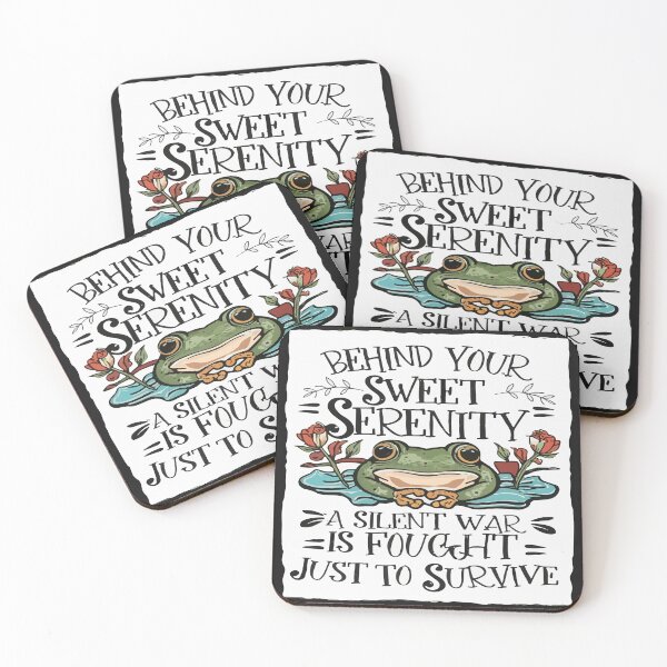 Item preview, Behind Your Sweet Serenity A Silent War Is Fought Just To Survive - Frog On A Lilypad Illustration Cartoon designed and sold by MegaDirt.