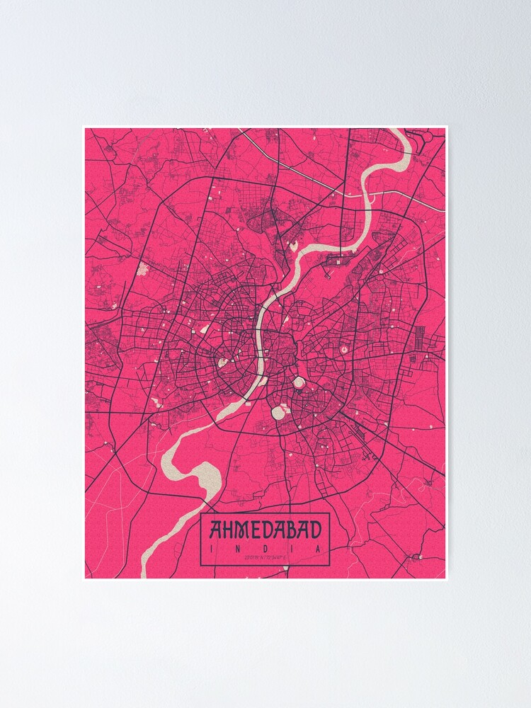 "Ahmedabad City Map of Gujarat, India - Blossom" Poster for Sale by