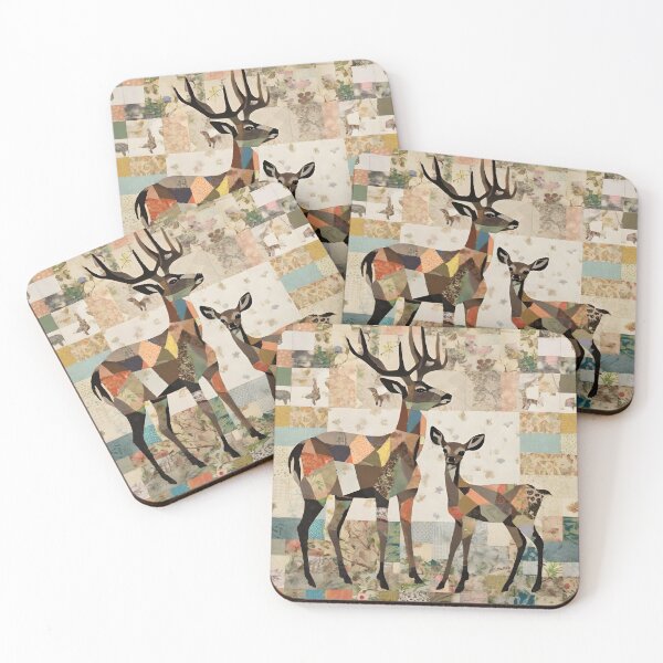 Item preview,  patchwork collage "deer with deer", art color illustration designed and sold by Niktarka.