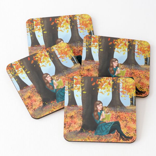 Item preview, Reading girl outdoors with autumn leaves designed and sold by altairaleon.