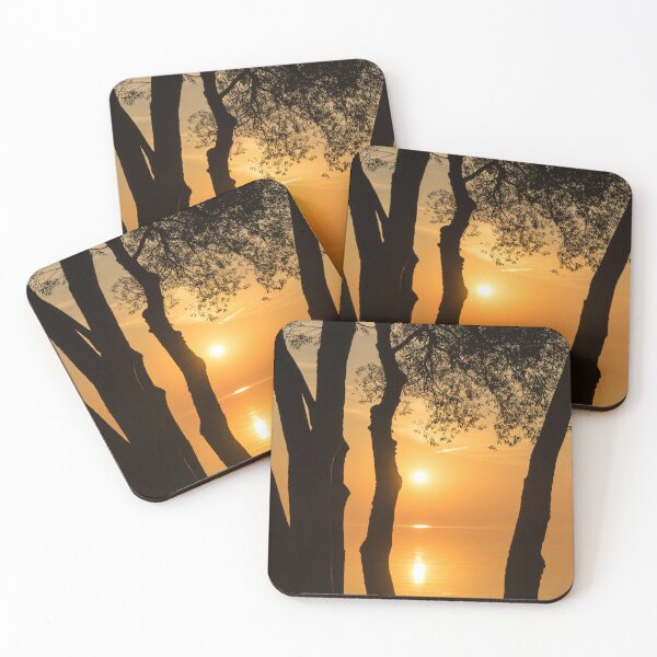Item preview, Tangerine Solar Power - Overwater Sunrise Framed by Willow Trees designed and sold by Georgia Mizuleva.