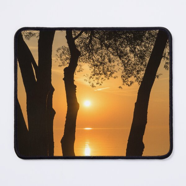 Item preview, Tangerine Solar Power - Overwater Sunrise Framed by Willow Trees designed and sold by Georgia Mizuleva.