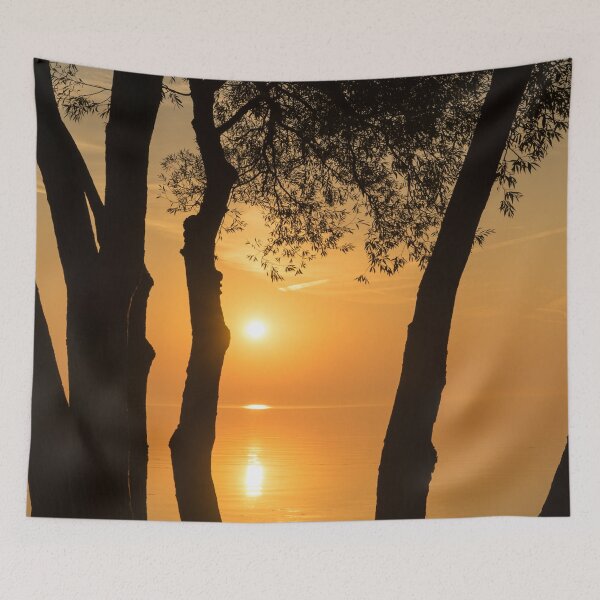Item preview, Tangerine Solar Power - Overwater Sunrise Framed by Willow Trees designed and sold by Georgia Mizuleva.