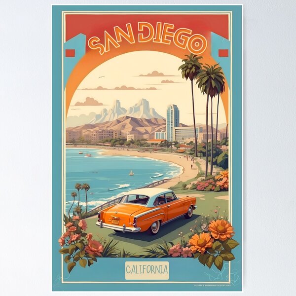 Item preview, San Diego Vintage Retro Poster: California's Coastal Charm designed and sold by Ceemko's Vintage Corner.
