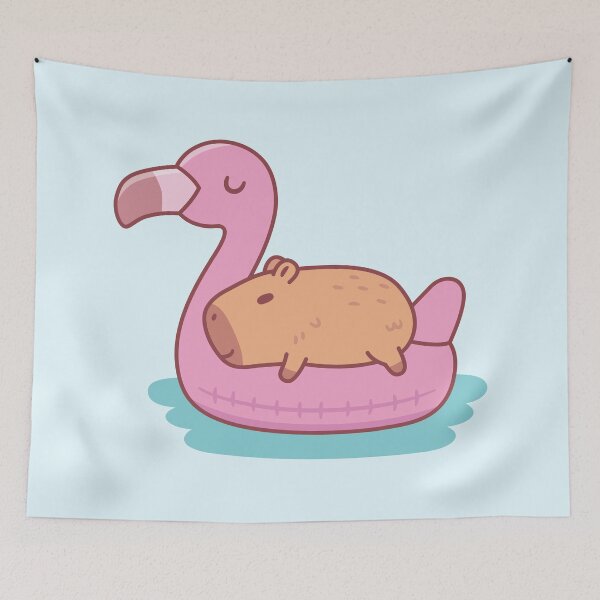 Item preview, Cute Capybara Chilling And Relaxing On Flamingo Pool Float designed and sold by rustydoodle.