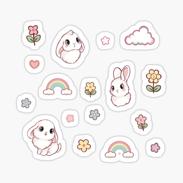 Item preview, Rainbow and flower rabbit pattern  designed and sold by thistleandfluff.