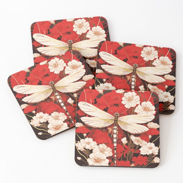 Item preview, Art Nouveau - Dragonfly red flowers designed and sold by ArtNouveau-Deco.