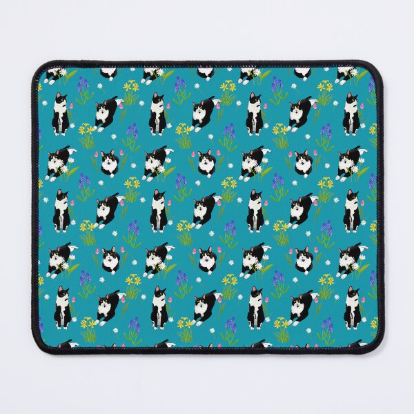 Item preview, Tuxedo cat, black and white cat and flower pattern designed and sold by Naty Design Prague.
