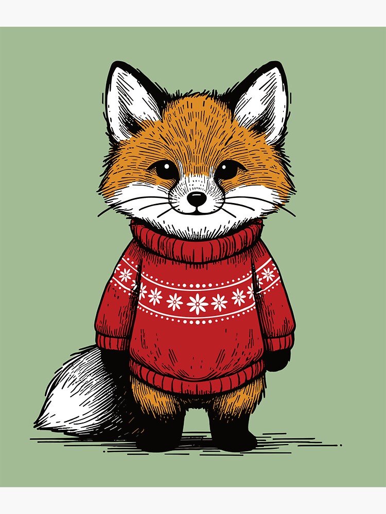 Thumbnail 3 of 3, Sticker, Cute Fox in a Winter Jumper Sweater for Christmas designed and sold by hidden-design.