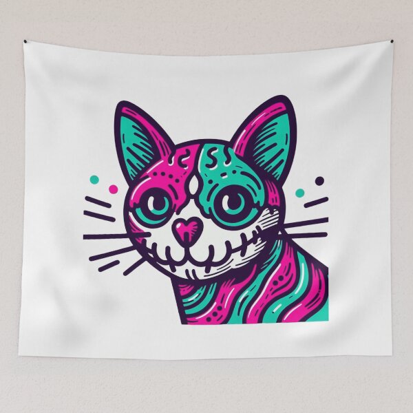 Item preview, Cat with Skull Face Cat Cult Colorful T-Shirt designed and sold by sharon1210.