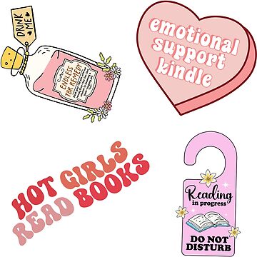 Artwork thumbnail, 4 Pack Book Lover Sticker Bookish Gift Emotional Support Kindle Pink Girlie Book Set by StickyBook