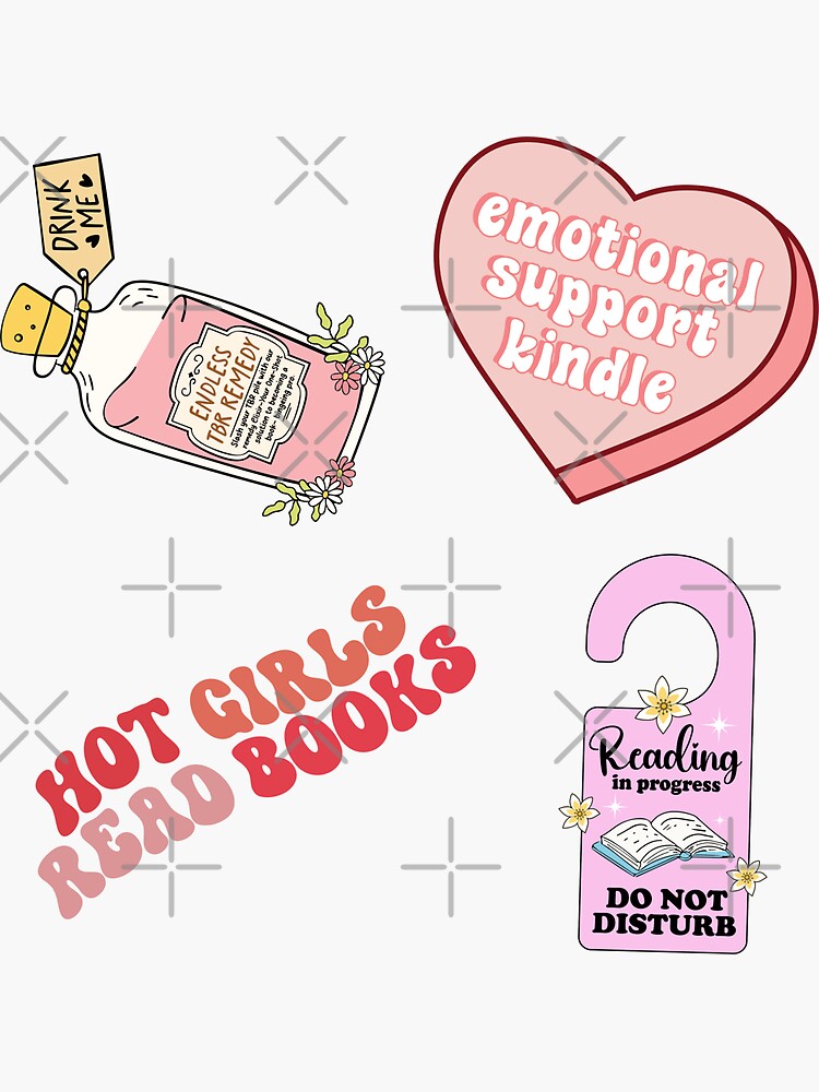Thumbnail 3 of 3, Sticker, 4 Pack Book Lover Sticker Bookish Gift Emotional Support Kindle Pink Girlie Book Set designed and sold by StickyBook.