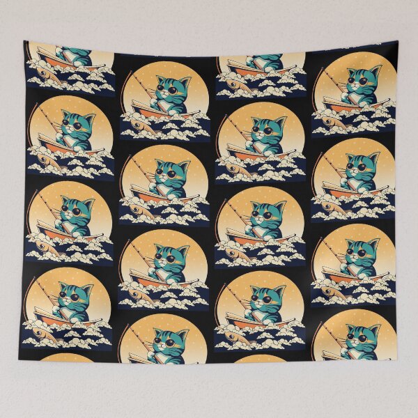 Item preview, Cute cat goes fishing designed and sold by allabtmeowlife.