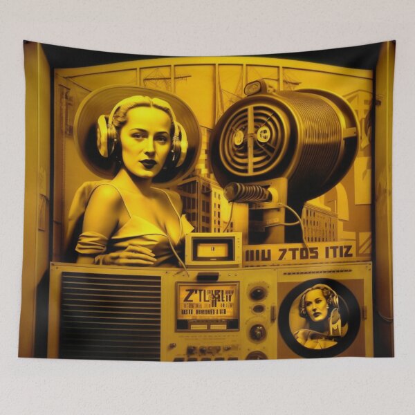 Artikelvorschau, Metropole City Futuristisch Radio Cinema Kino Lichtspiele Film schwarz sepia entworfen und verkauft von G-M-Designs.