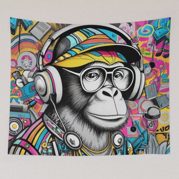 Item preview, Monkey DJ Stencil Graffiti designed and sold by Bomax121.