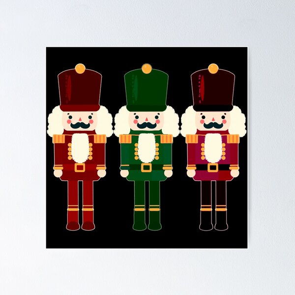 Item preview, Dark Red and Green Nutcracker Trio - Christmas Nutcracker Toy Soldiers - Graphic Art Illustration - Black Background  designed and sold by Star-Fragment.