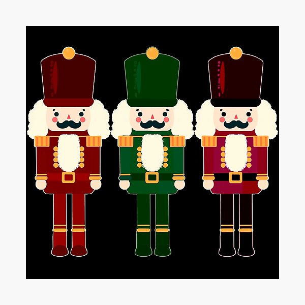 Item preview, Dark Red and Green Nutcracker Trio - Christmas Nutcracker Toy Soldiers - Graphic Art Illustration - Black Background  designed and sold by Star-Fragment.