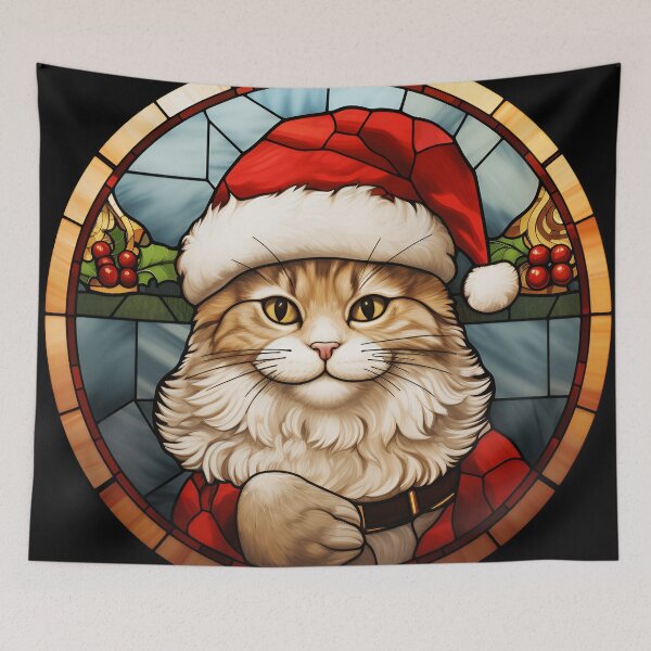 Item preview, adorable holiday stained glass christmas cat designed and sold by dcrc.