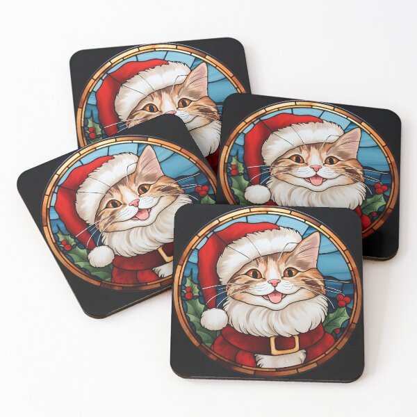Item preview, adorable holiday stained glass christmas cat designed and sold by dcrc.