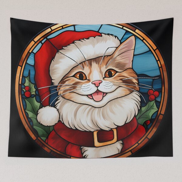 Item preview, adorable holiday stained glass christmas cat designed and sold by dcrc.