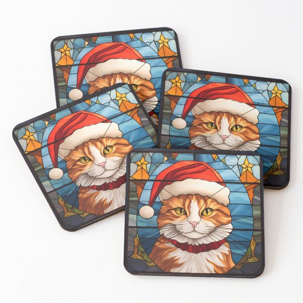 Item preview, adorable holiday stained glass christmas cat designed and sold by dcrc.