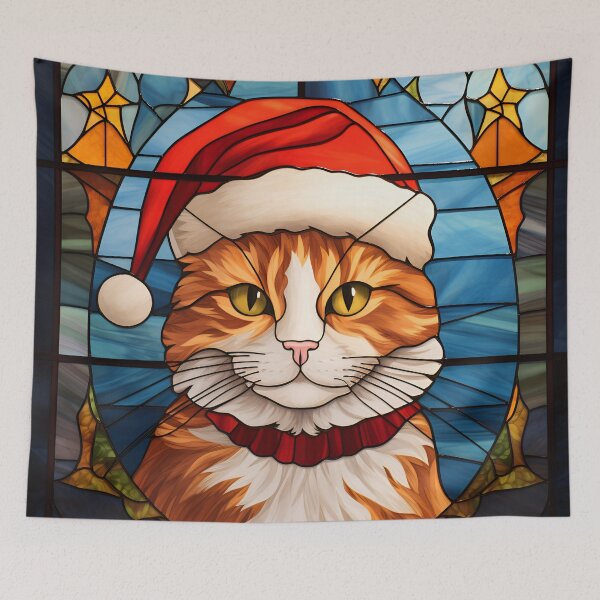Item preview, adorable holiday stained glass christmas cat designed and sold by dcrc.