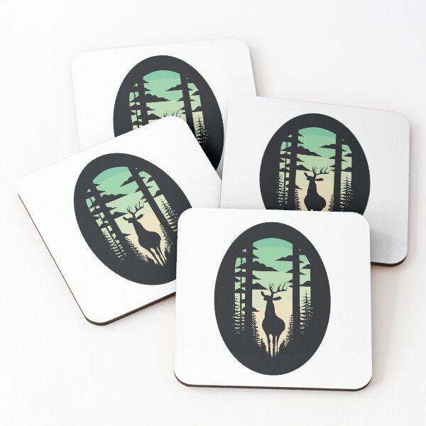 Item preview, Deer in a dark dense forest - visible silhouette and antlers of the deer against the background of trees designed and sold by desinganddecor.