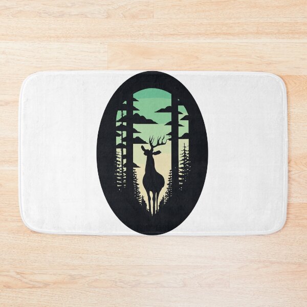 Item preview, Deer in a dark dense forest - visible silhouette and antlers of the deer against the background of trees designed and sold by desinganddecor.