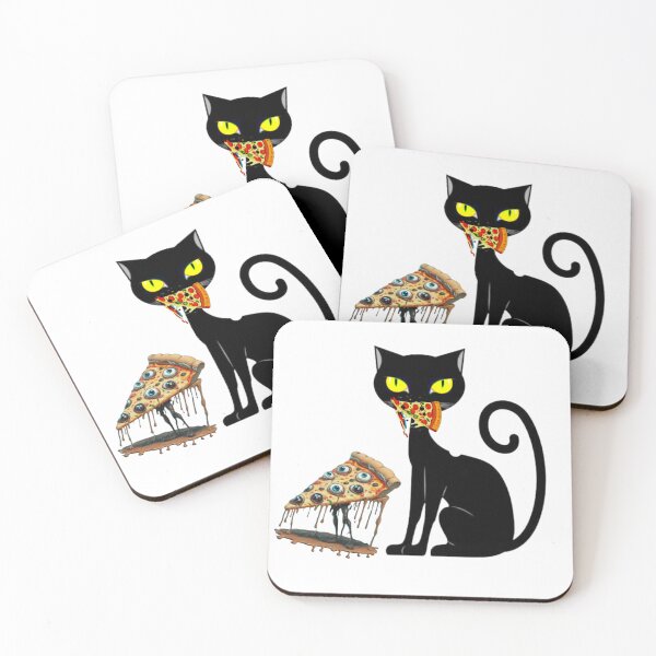 Item preview, "Cat eating a pizza" cute black cat enjoying pizza designed and sold by Obinne.