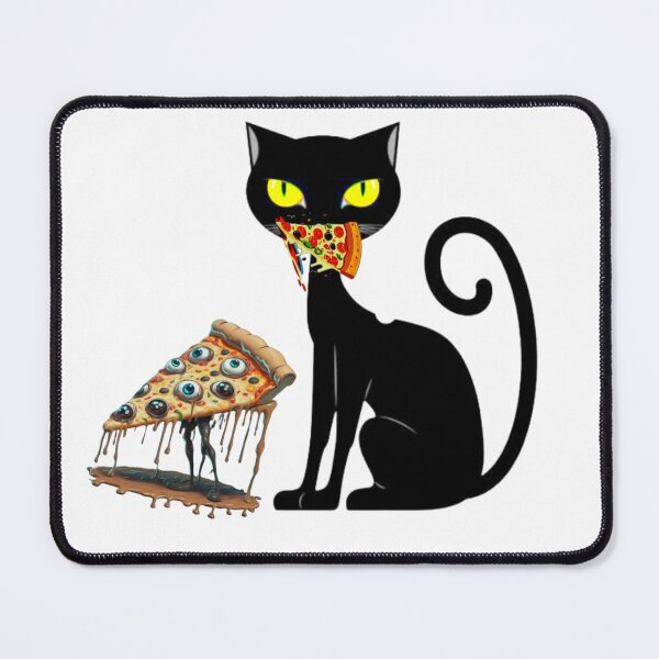 Item preview, "Cat eating a pizza" cute black cat enjoying pizza designed and sold by Obinne.