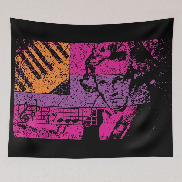 Item preview, 80s style Beethoven Flag with 5th Symphony Notes and Piano Keys | Music Lover's Distressed Art designed and sold by pelagio.