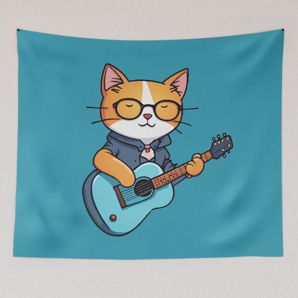 Item preview, A cat playing the guitar designed and sold by Dalevalart.