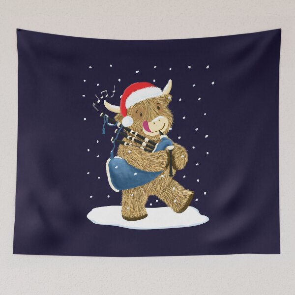 Item preview, Scottish Highland Cow Piper Plays Bagpipes In Christmas Snow designed and sold by brodyquixote.