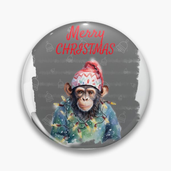 Item preview, Chimpanzee Monkey in Christmas Tree Lights  Merry Christmas Wish Funny Christmas Animals designed and sold by OliveAndSnow.