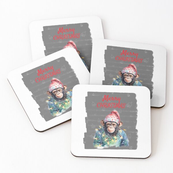 Item preview, Chimpanzee Monkey in Christmas Tree Lights  Merry Christmas Wish Funny Christmas Animals designed and sold by OliveAndSnow.