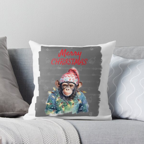 Item preview, Chimpanzee Monkey in Christmas Tree Lights  Merry Christmas Wish Funny Christmas Animals designed and sold by OliveAndSnow.