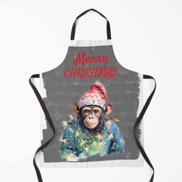 Item preview, Chimpanzee Monkey in Christmas Tree Lights Merry Christmas Wish Funny Christmas Animals designed and sold by OliveAndSnow.