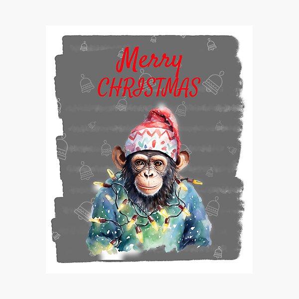 Item preview, Chimpanzee Monkey in Christmas Tree Lights  Merry Christmas Wish Funny Christmas Animals designed and sold by OliveAndSnow.